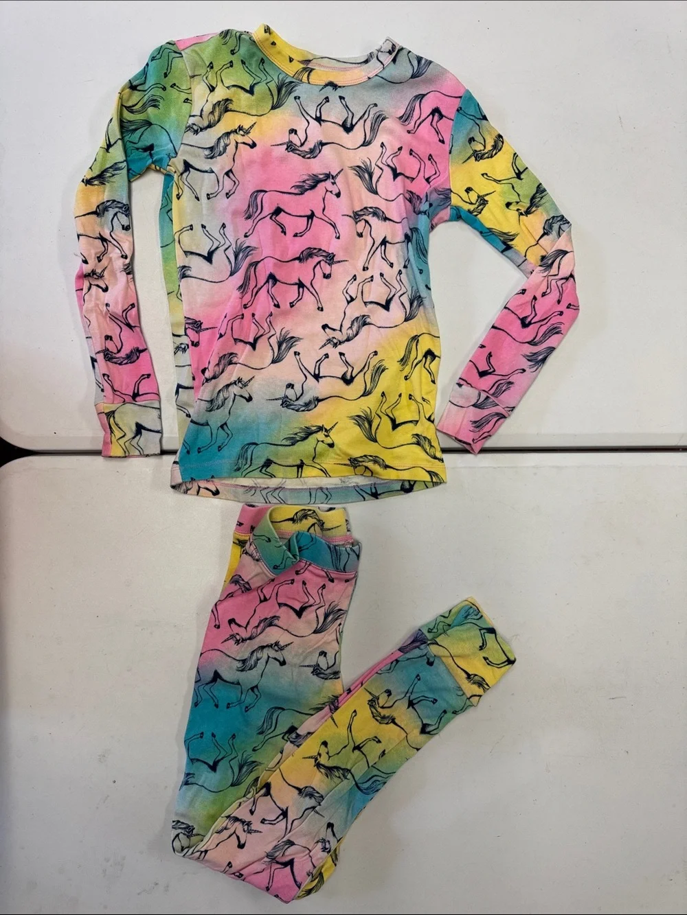 GAP Rainbow Unicorn Tie-Dye Pajama Set - Pink, Yellow, Blue, Green